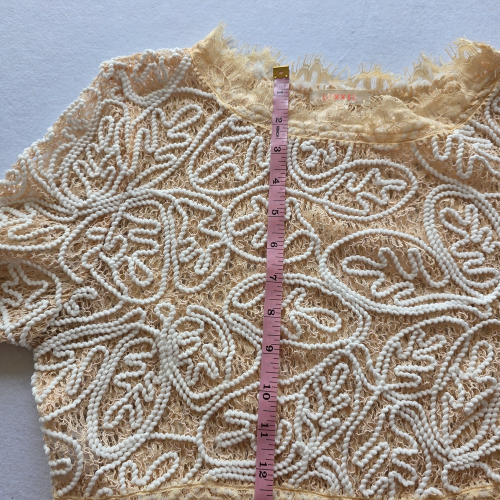 Luxxel Beige Peach and White Embroidered Crop Top - Picture 5 of 9